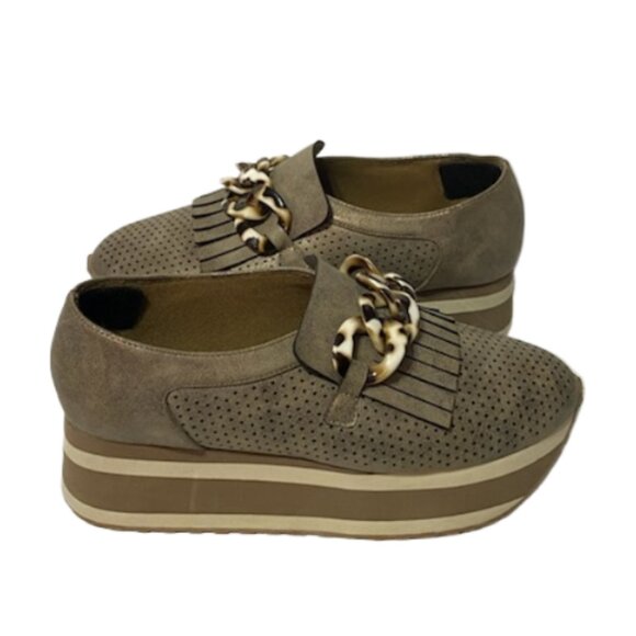 PIERRE DUMAS Women's 7.5 Taupe Paloma - 2 Loafer Stacked Soft Platform Comfort - Picture 1 of 7